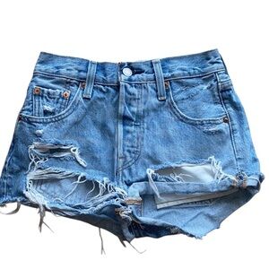 Levi's 501 Blue Jean Shorts with Distressed Raw Hem SZ 23